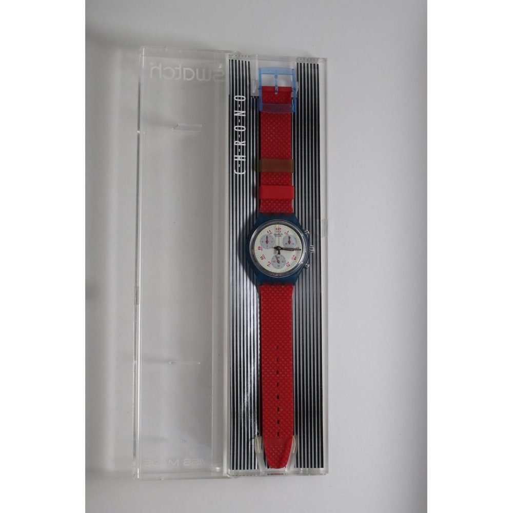 Swatch Watch 1991 Chrono JFK SCN103 Blue Red Wristwatch